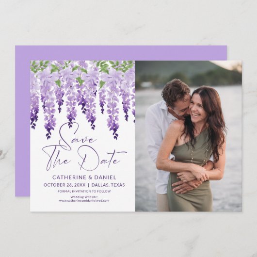 Foto Save the Date Watercolor Wisteria Wedding (Vorne/Hinten)