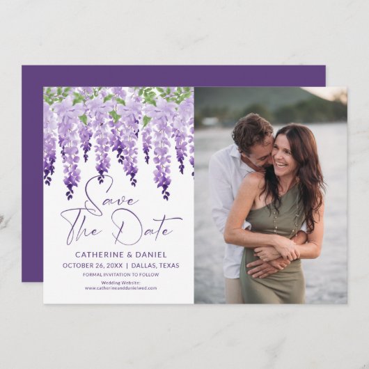 Foto Save the Date Watercolor Wisteria Wedding (Vorne/Hinten)