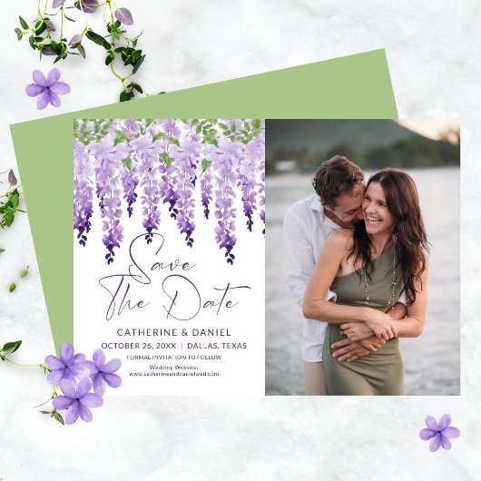 Foto Save the Date Watercolor Wisteria Wedding