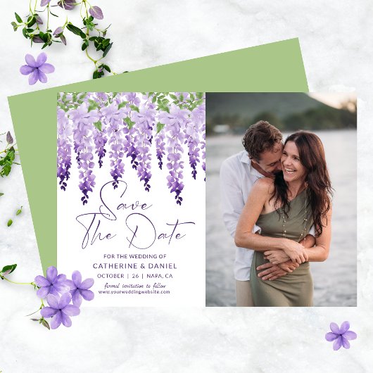 Foto Save the Date Watercolor Wisteria Wedding