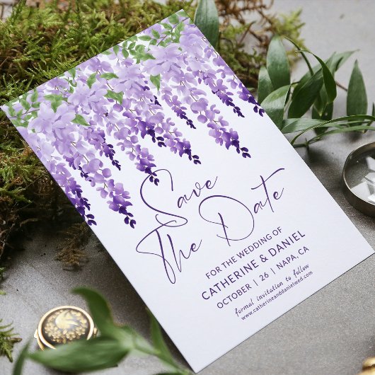 Foto Save the Date Watercolor Wisteria Wedding