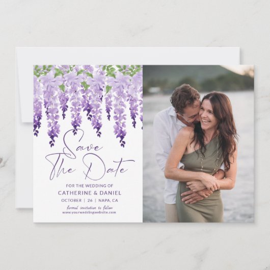 Foto Save the Date Watercolor Wisteria Wedding (Vorderseite)