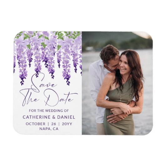 Foto Save the Date Watercolor Wisteria Wedding Magnet (Horizontal)