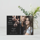 FOTO Save the Date | Winterrosa und Onyx Bauble Dankeskarte (Stehend Vorderseite)
