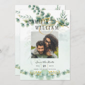 Foto Save the Dates Eucaluptus Gold Moderne Einladung (Vorne/Hinten)