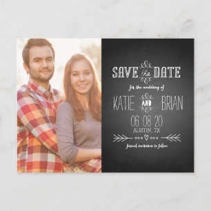 Foto-Save-the-Dates Vintage schwarze Tafel Ankündigungspostkarte