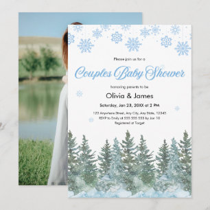 Foto Schneeflocken Kiefer Winter Paare Baby Shower Einladung