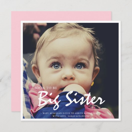 Foto Schwangerschaft Big Sister Pink Ankündigung (Vorne/Hinten)