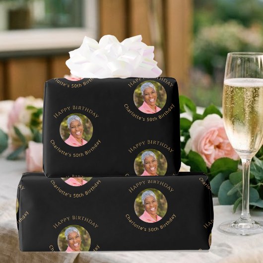 Foto Schwarz Gold Geburtstag Geschenkpapier