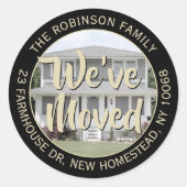 Foto-Schwarz-Gold-Rücksendeadressen-Aufkleber Runder Aufkleber (Vorderseite)