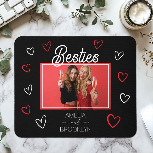 Foto Schwarz-Rote Herzen Besties Mousepad
