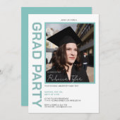 Foto, Schwarz und Türkis Text Grad Party einladen Einladung (Vorne/Hinten)