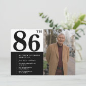 Foto Schwarz und Weiß 86. Geburtstag Einladung (Stehend Vorderseite)