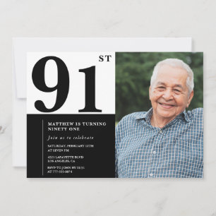 Foto Schwarz und Weiß 91. Geburtstag Einladung