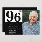 Foto Schwarz und Weiß 96. Geburtstag Einladung (Vorne/Hinten)