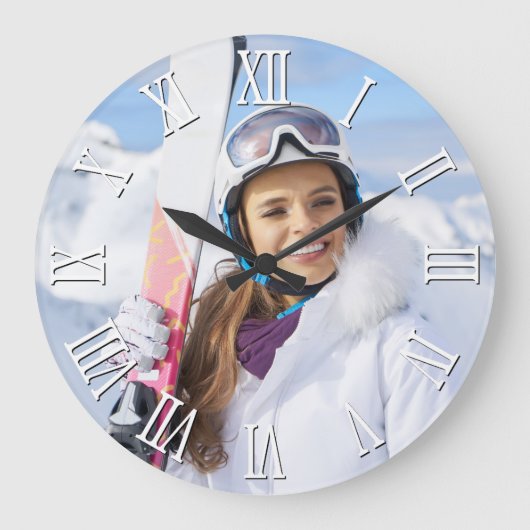 Foto Schwarz und Weiß römische Zahlen Große Wanduhr (Vorderseite)