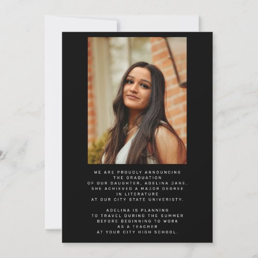 Foto Schwarz-weiß BASE CARD FÜR Vellum Abschluss Ankündigung (Rückseite)