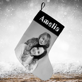 Foto Schwarz-weiß Rustikales festliches Kariertes Kleiner Weihnachtsstrumpf