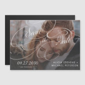 Foto Schwarz-Weiß-Skript Hochzeit speichern Sie da Magneteinladung (Vorne/Hinten)