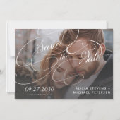 Foto Schwarz-Weiß-Skript Hochzeit speichern Sie da Magneteinladung (Vorderseite)