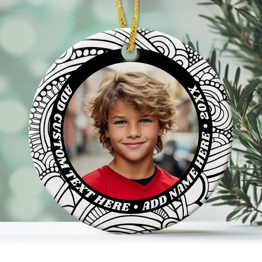 Foto - Schwarz-weiße Abstrakte Grenze - Retro-Text Keramik Ornament