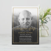 Foto Schwarz-weiße Feier zur Beerdigung des Lebens Einladung (Stehend Vorderseite)