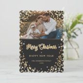 Foto Schwarz-weiße Goldschneestars Kariert Feiertagskarte (Stehend Vorderseite)