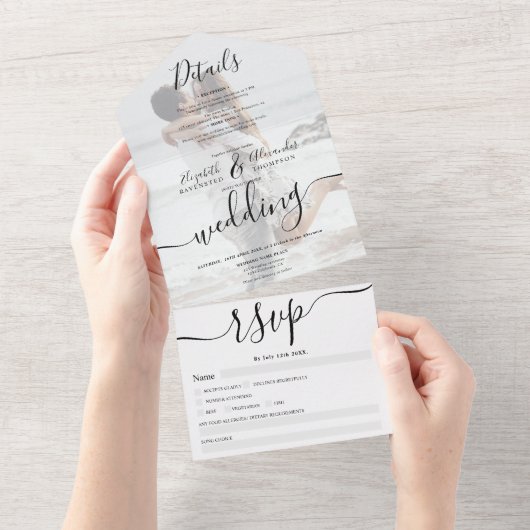 Foto Schwarz-weiße Hochzeit All In One Einladung (Abreißen)