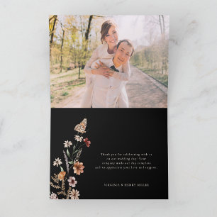 Foto Schwarze Florale Boho-Hochzeits-Dankeskarten Dankeskarte