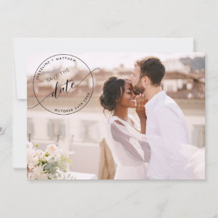 Foto, Schwarzer Monogramm-Stempel Foto-Overlay Hoc Save The Date
