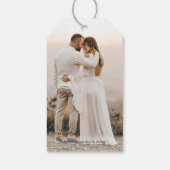 Foto, Schwarzes Skript-Overlay, Hochzeit Speichern Geschenkanhänger (Rückseite)