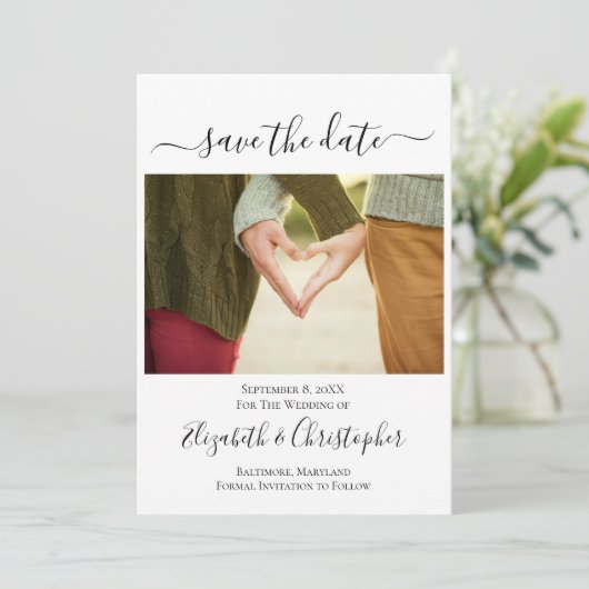 Foto Script Calligraphy Trendy Save The Date (Stehend Vorderseite)