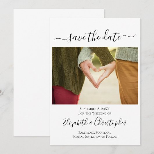 Foto Script Calligraphy Trendy Save The Date (Vorne/Hinten)