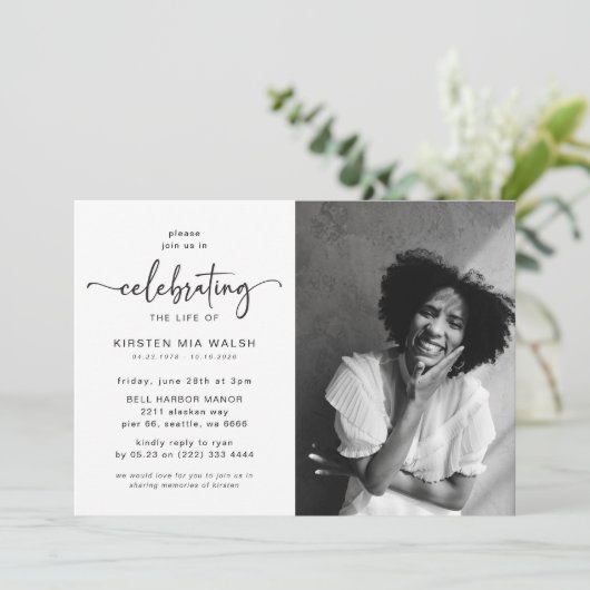 Foto-Script-Feier zur Beerdigung des Lebens Einladung (Stehend Vorderseite)