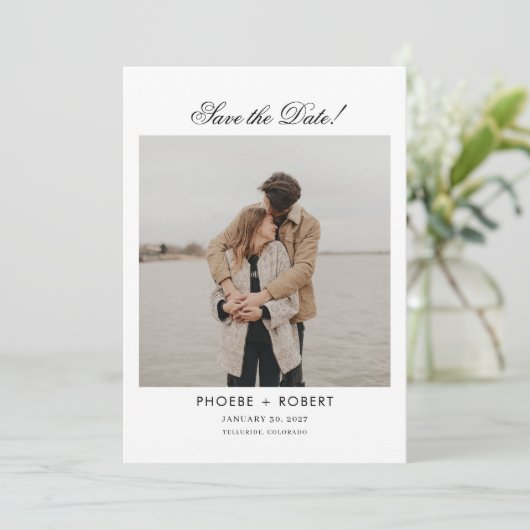 Foto Script Moderne Hochzeiten speichern das Datum Save The Date (Stehend Vorderseite)