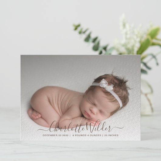 Foto Script Name Birth Ankündigung (Stehend Vorderseite)
