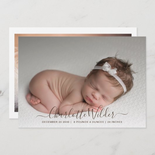 Foto Script Name Birth Ankündigung (Vorne/Hinten)