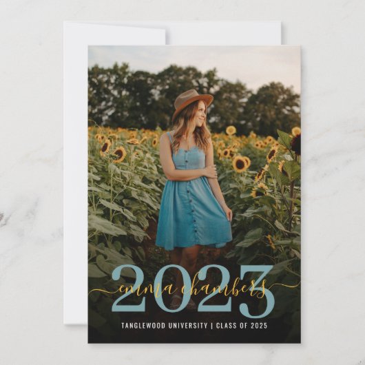 Foto Script Overlay Sunflowers Graduation Party Einladung (Vorderseite)