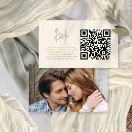 Foto Script Terracotta Cream QR Wedding RSVP Card Begleitkarte