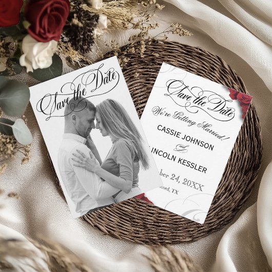 Foto-Script-Typografie Rote Rosen Save The Date