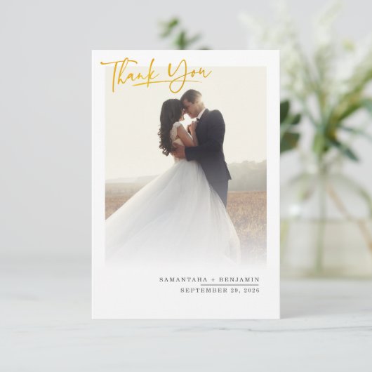 Foto Script Wedding Dankeskarte (Stehend Vorderseite)