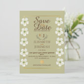 Foto Script White Floral Wedding Save the Date Einladung (Stehend Vorderseite)
