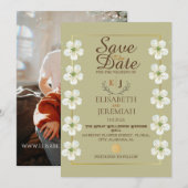 Foto Script White Floral Wedding Save the Date Einladung (Vorne/Hinten)