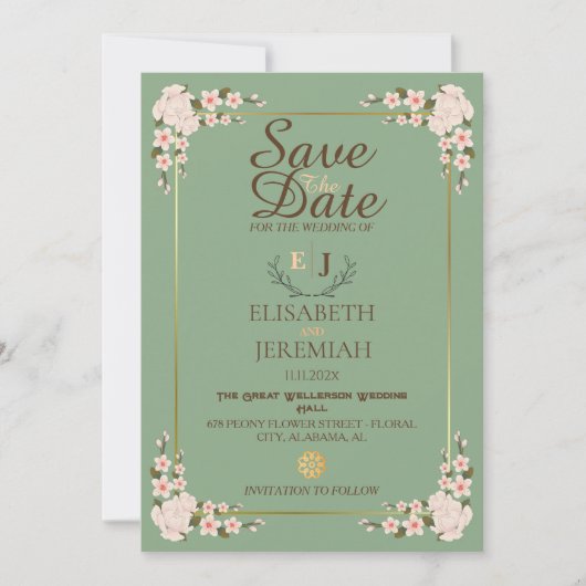 Foto Script White Floral Wedding Save the Date Einladung (Vorderseite)