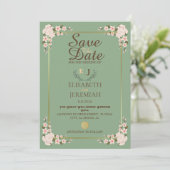 Foto Script White Floral Wedding Save the Date Einladung (Stehend Vorderseite)