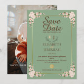 Foto Script White Floral Wedding Save the Date Einladung (Vorne/Hinten)