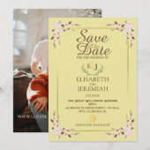 Foto Script White Floral Wedding Save the Date Einladung (Vorne/Hinten)