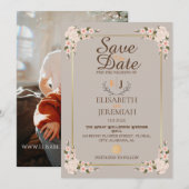 Foto Script White Floral Wedding Save the Date Einladung (Vorne/Hinten)