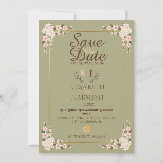Foto Script White Floral Wedding Save the Date Einladung (Vorderseite)
