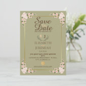 Foto Script White Floral Wedding Save the Date Einladung (Stehend Vorderseite)